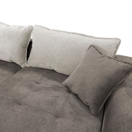 Sofá para sala de estar de canto estofado e dobrável em forma de L LAGOA direita taupe/cinzento