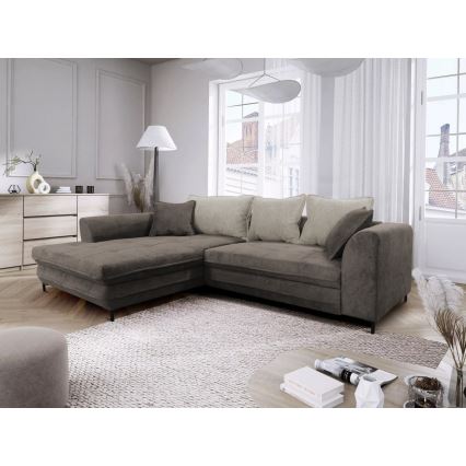 Sofá para sala de estar de canto estofado e dobrável em forma de L LAGOA esquerda taupe/cinzento