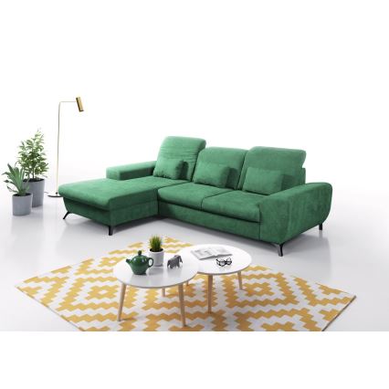Sofá para sala de estar de canto estofado em forma de L com espaço de arrumação ALTA esquerda verde