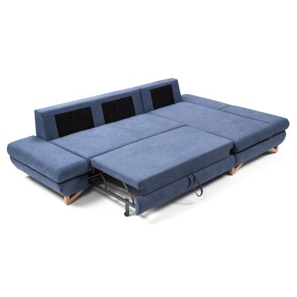 Sofá para sala de estar de canto estofado em forma de L com espaço de arrumação AVESTA direita azul