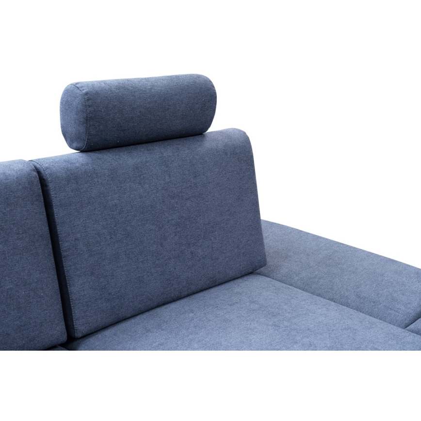 Sofá para sala de estar de canto estofado em forma de L com espaço de arrumação AVESTA direita azul