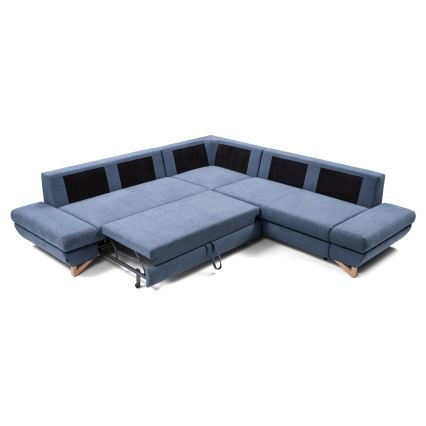 Sofá para sala de estar de canto estofado em forma de L com espaço de arrumação AVESTA direita azul