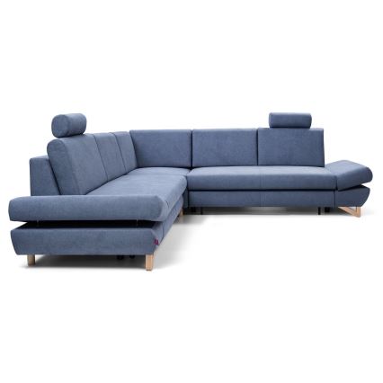 Sofá para sala de estar de canto estofado em forma de L com espaço de arrumação AVESTA direita azul