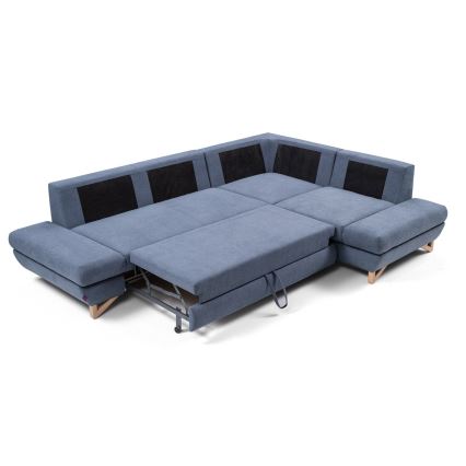 Sofá para sala de estar de canto estofado em forma de L com espaço de arrumação AVESTA direita azul