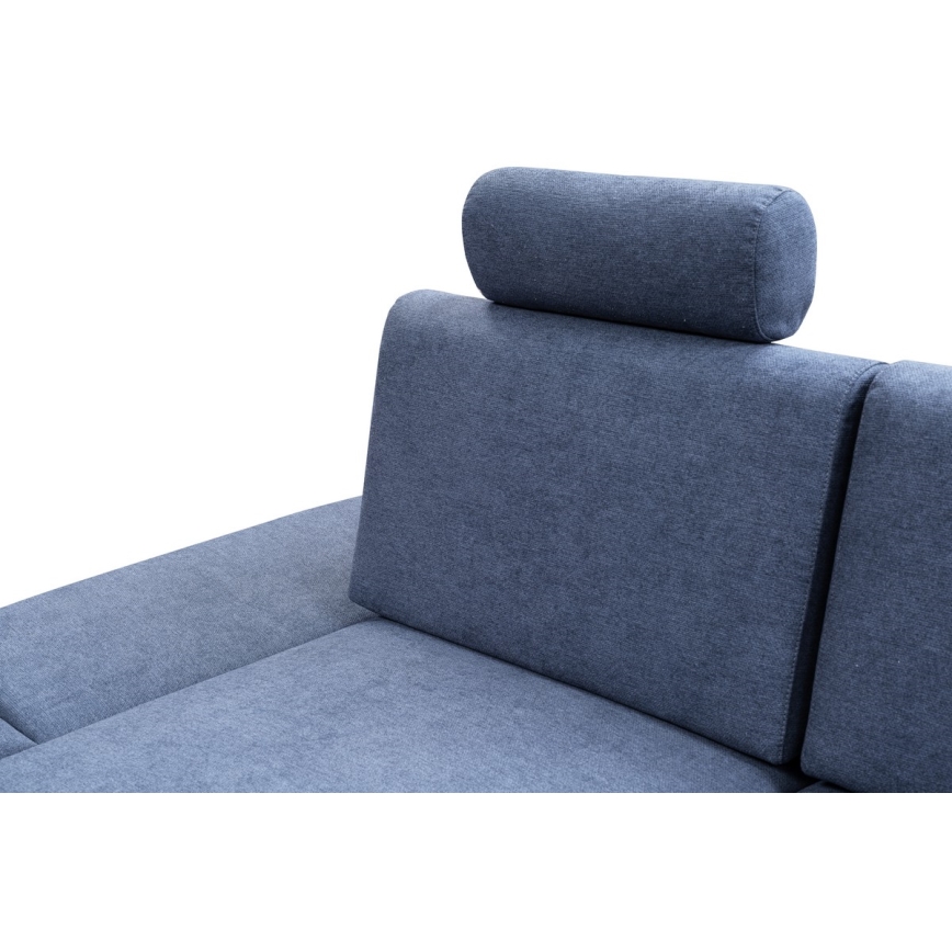 Sofá para sala de estar de canto estofado em forma de L com espaço de arrumação AVESTA esquerda azul