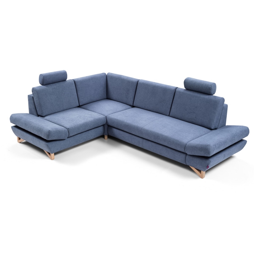 Sofá para sala de estar de canto estofado em forma de L com espaço de arrumação AVESTA esquerda azul