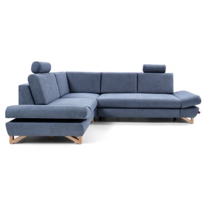 Sofá para sala de estar de canto estofado em forma de L com espaço de arrumação AVESTA esquerda azul