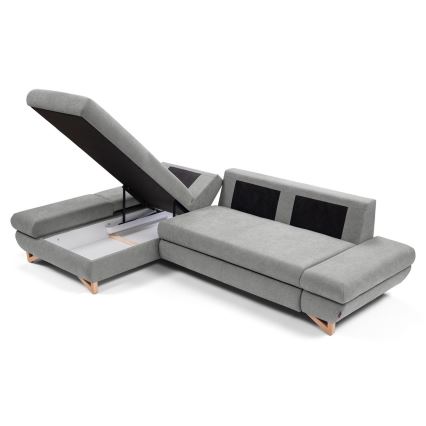 Sofá para sala de estar de canto estofado em forma de L com espaço de arrumação AVESTA esquerda cinzento