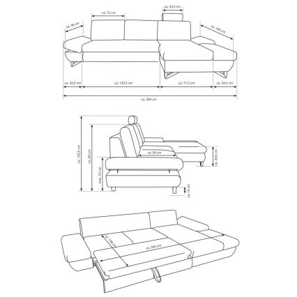 Sofá para sala de estar de canto estofado em forma de L com espaço de arrumação AVESTA esquerda cinzento