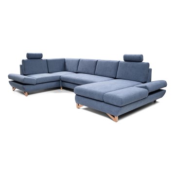 Sofá para sala de estar de canto estofado em forma de U com espaço de arrumação AVESTA azul
