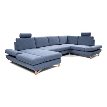 Sofá para sala de estar de canto estofado em forma de U com espaço de arrumação AVESTA azul