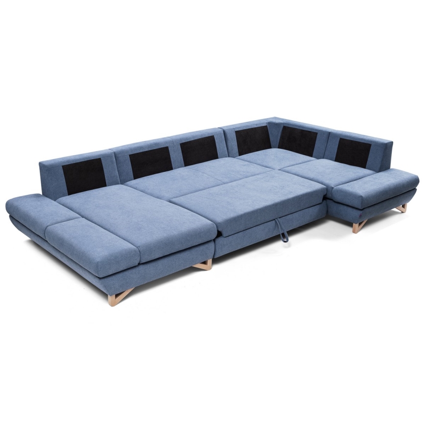 Sofá para sala de estar de canto estofado em forma de U com espaço de arrumação AVESTA direita azul