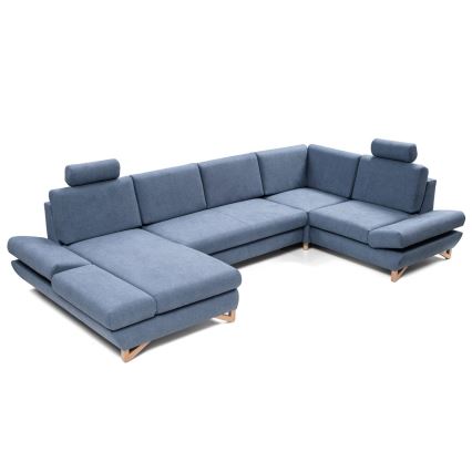Sofá para sala de estar de canto estofado em forma de U com espaço de arrumação AVESTA direita azul