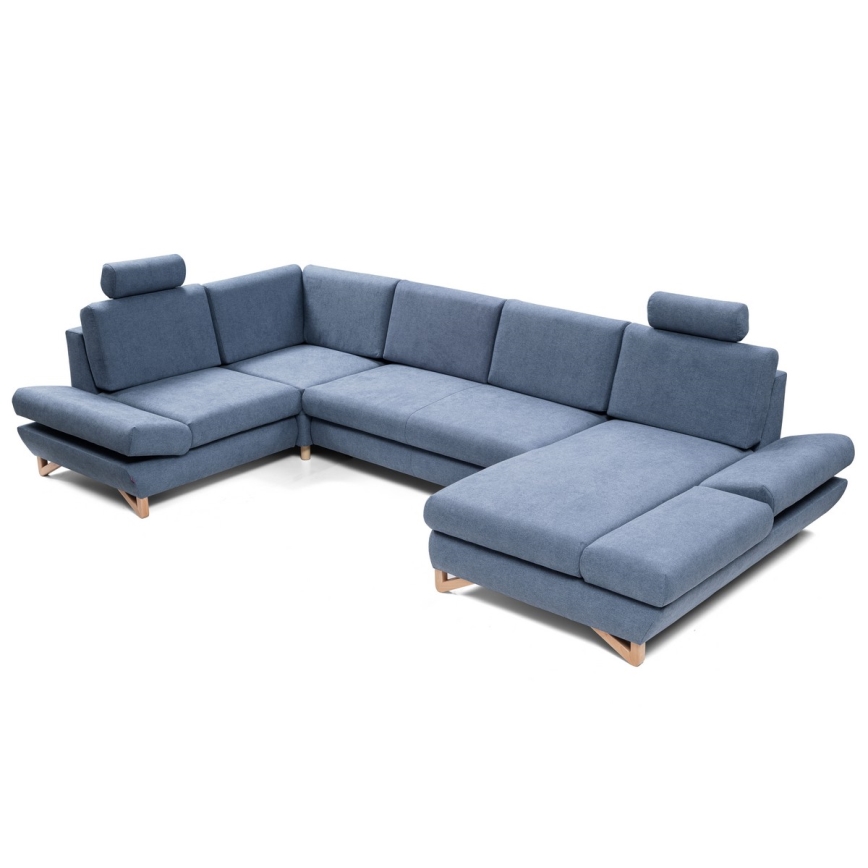 Sofá para sala de estar de canto estofado em forma de U com espaço de arrumação AVESTA esquerda azul