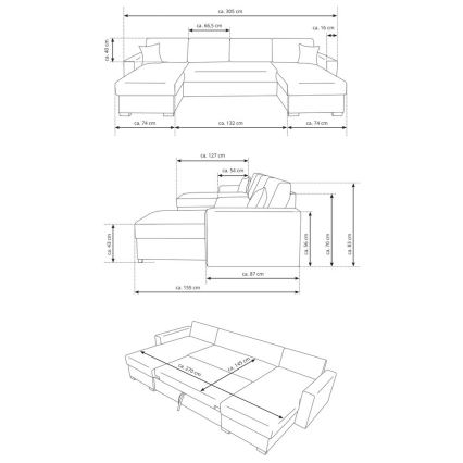 Sofá para sala de estar dobrável em forma de U com espaço de arrumação JANISE cinzento