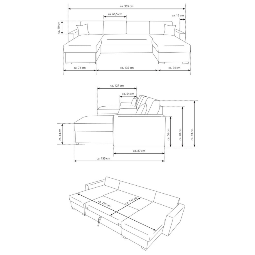 Sofá para sala de estar dobrável em forma de U com espaço de arrumação JANISE cinzento