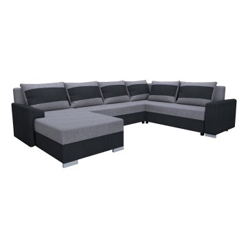 Sofá seccional estofado em U OXFORD, reversível e com função de cama, preto/cinza