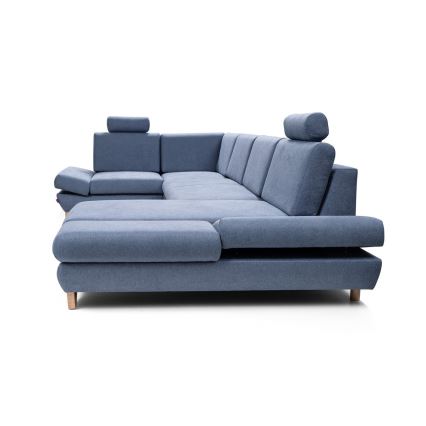 Sofá-cama de canto estofado em U com arrumação AVESTA azul