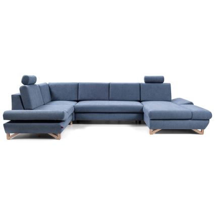 Sofá-cama de canto estofado em U com arrumação AVESTA azul