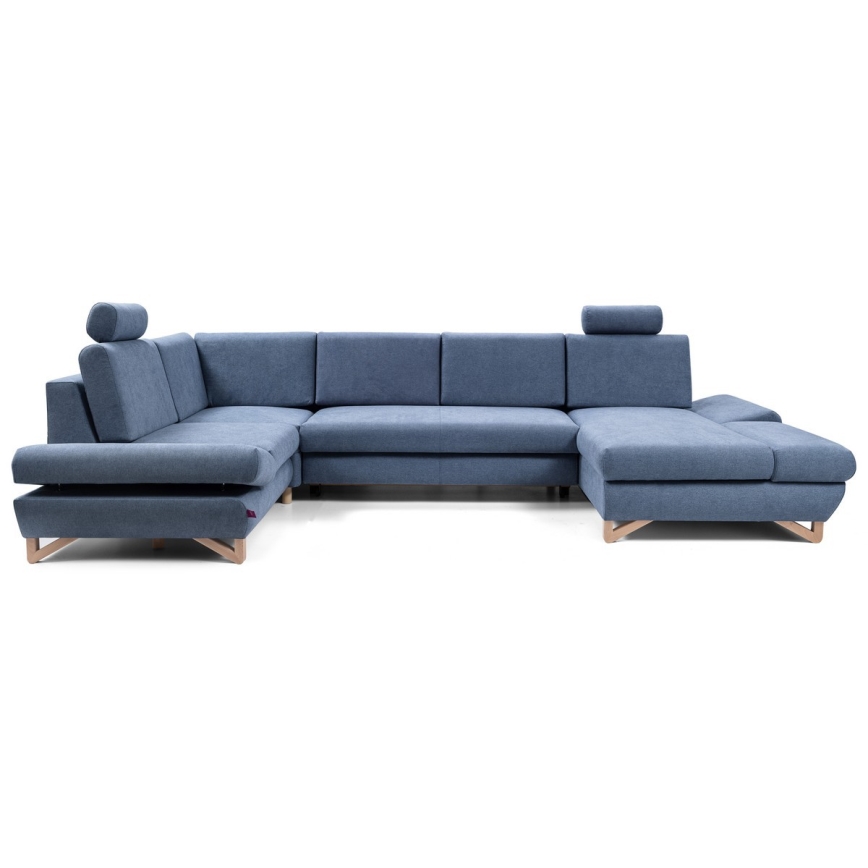 Sofá-cama de canto estofado em U com arrumação AVESTA azul