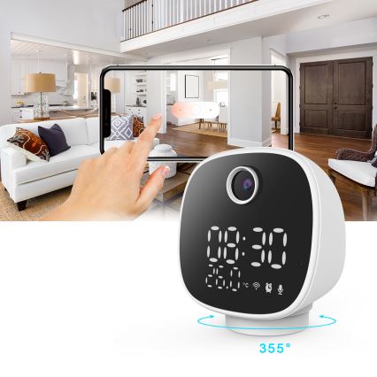 Câmara inteligente com despertador, termómetro e luz LED 1296p 3Mpx 5V Wi-Fi Tuya IP65