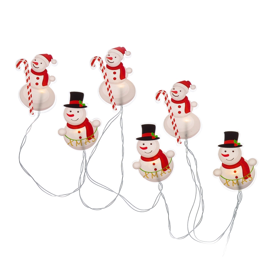 Corrente de Natal LED com chávenas de sucção 6xLED/2xAA 1,2m branco quente boneco de neve