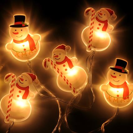 Corrente de Natal LED com chávenas de sucção 6xLED/2xAA 1,2m branco quente boneco de neve