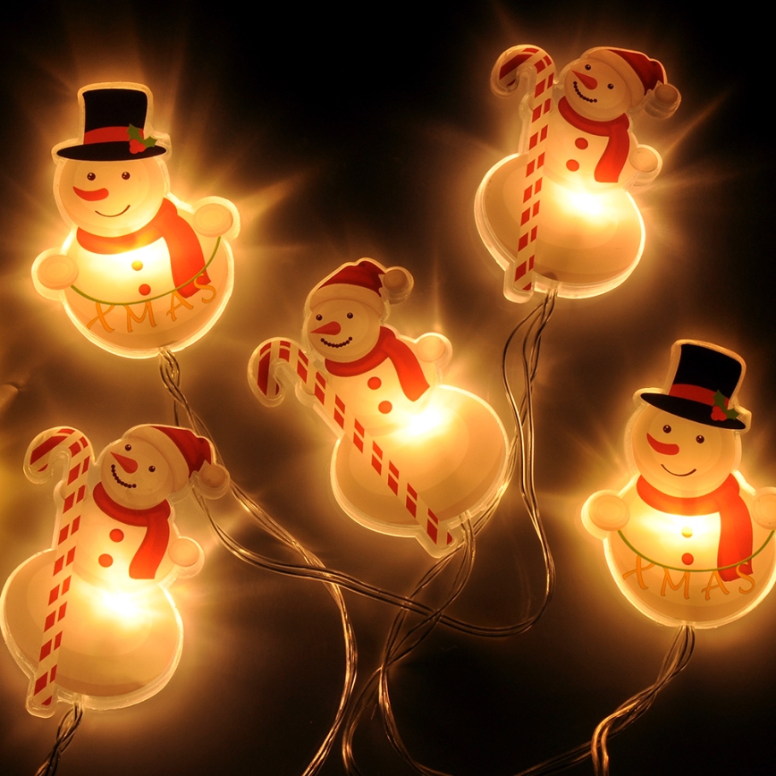 Corrente de Natal LED com chávenas de sucção 6xLED/2xAA 1,2m branco quente boneco de neve
