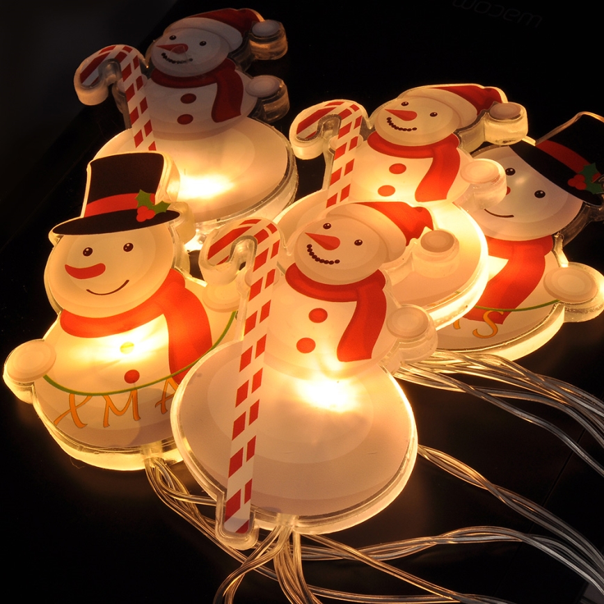 Corrente de Natal LED com chávenas de sucção 6xLED/2xAA 1,2m branco quente boneco de neve