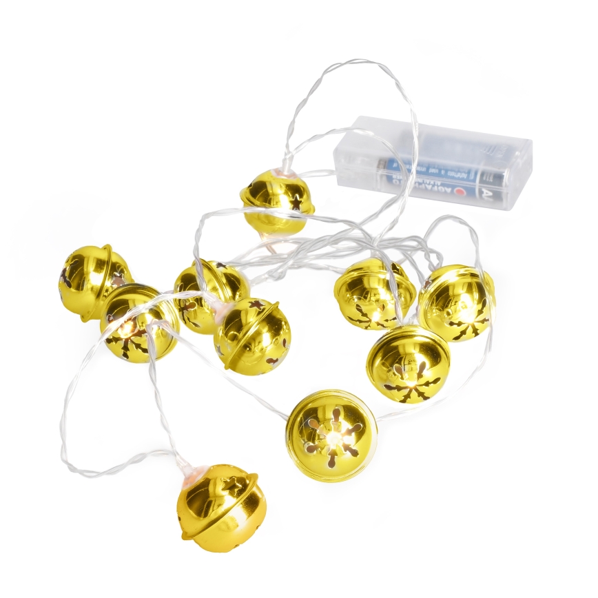 Corrente de Natal LED 10xLED/2xAA/branco quente 1,8m sinos de Natal