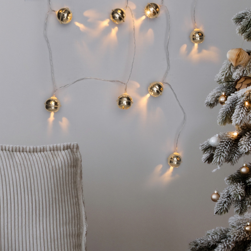 Corrente de Natal LED 10xLED/2xAA/branco quente 1,8m sinos de Natal