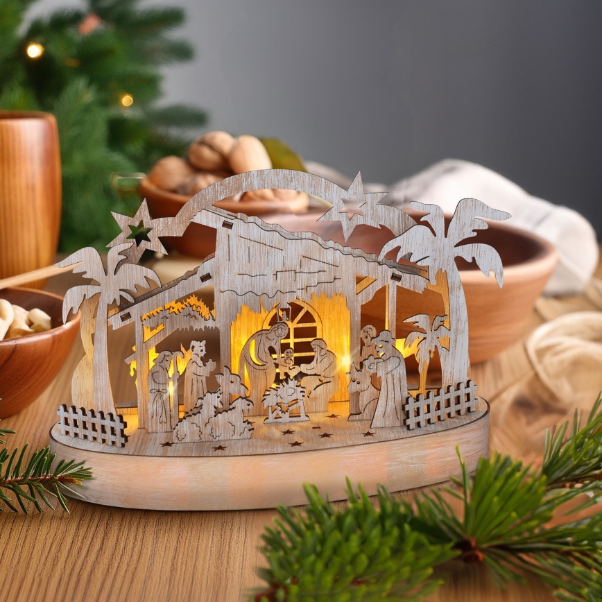 Decoração de Natal LED LED/2xAA/branco quente presépio