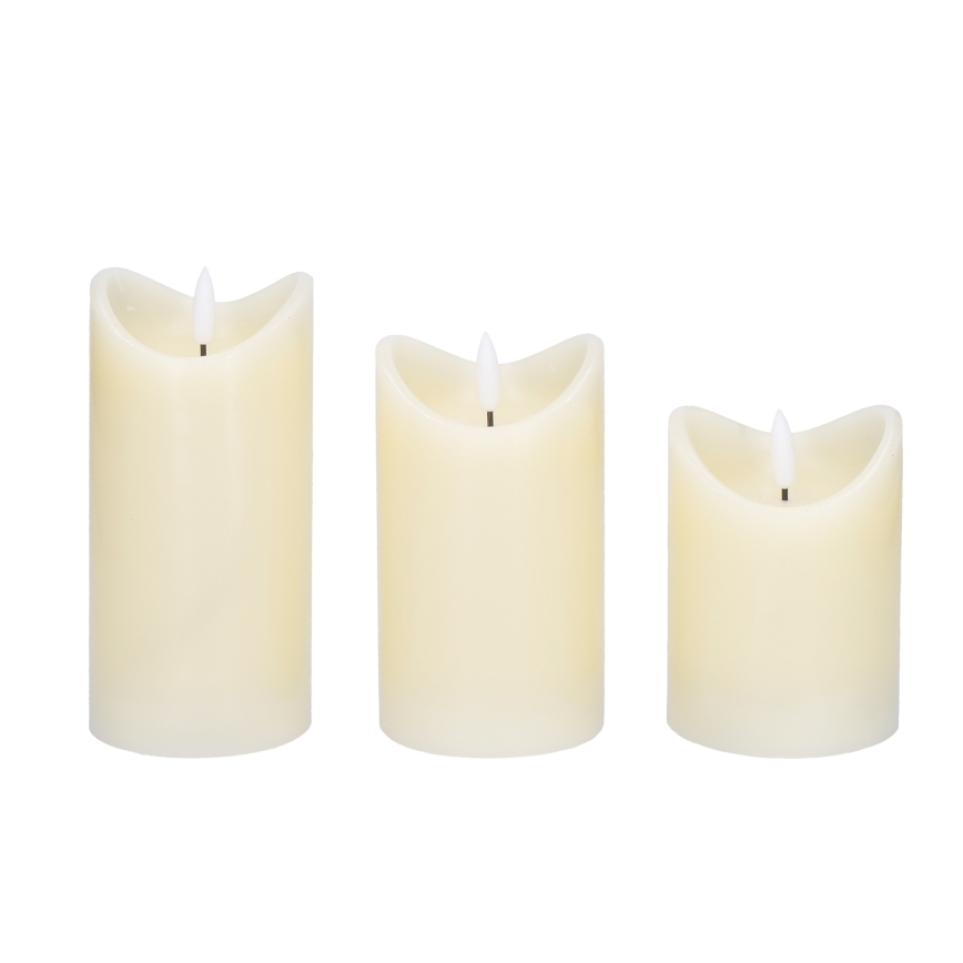 CONJUNTO 3x Velas de cera natural LED/3xAAA/branco quente