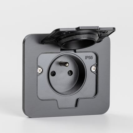 Tomada de chão de embutir para exterior IP55 preta retangular