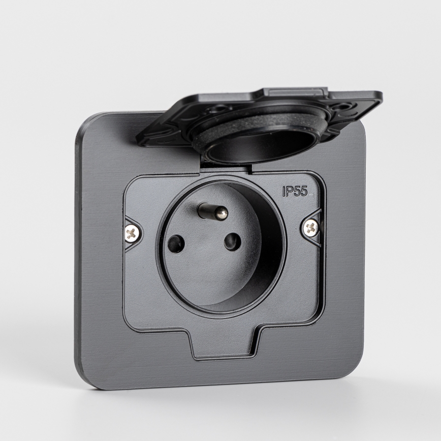 Tomada de chão de embutir para exterior IP55 preta retangular
