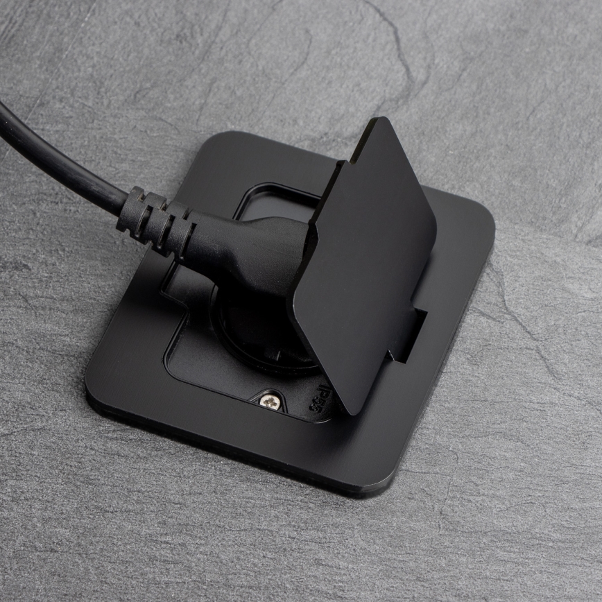 Tomada de chão de embutir para exterior IP55 preta retangular