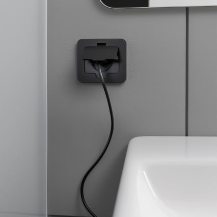 Tomada de chão de embutir para exterior IP55 preta retangular
