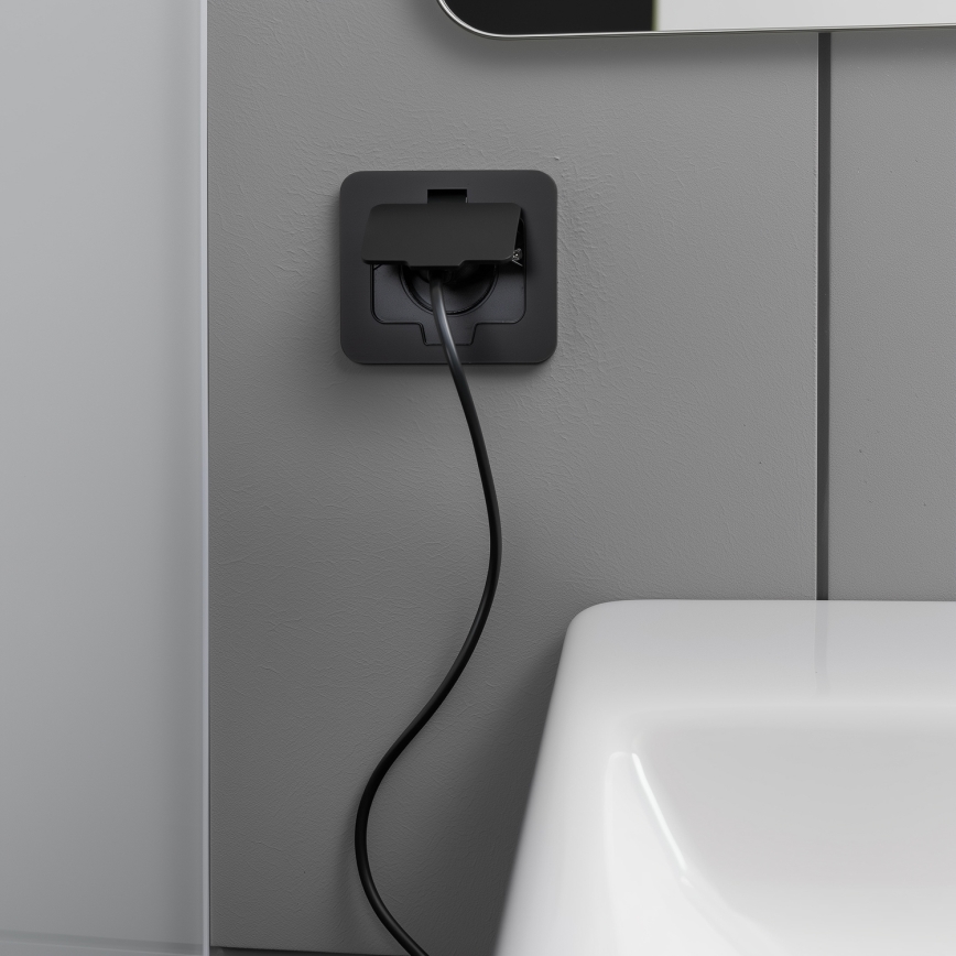 Tomada de chão de embutir para exterior IP55 preta retangular