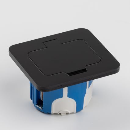 Tomada de chão de embutir para exterior IP55 preta retangular
