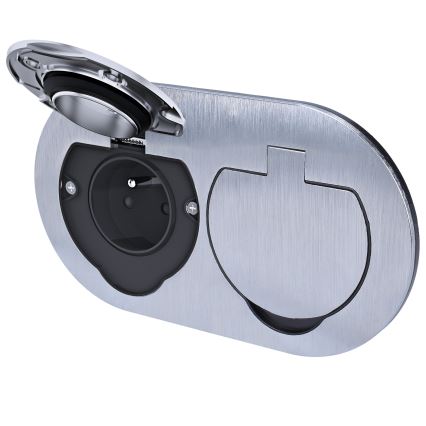 Tomada dupla de chão embutida para exterior IP55 redonda
