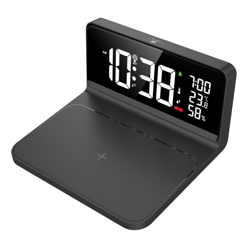 Solight CA06 - Despertador LED com visor LCD e carregamento sem fios Qi LED/10W/230V