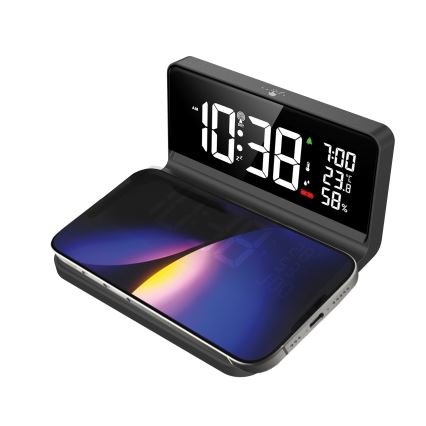 Solight CA06 - Despertador LED com visor LCD e carregamento sem fios Qi LED/10W/230V