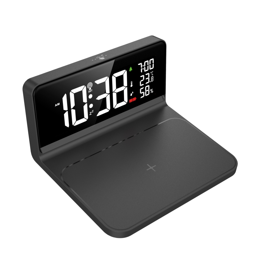 Solight CA06 - Despertador LED com visor LCD e carregamento sem fios Qi LED/10W/230V