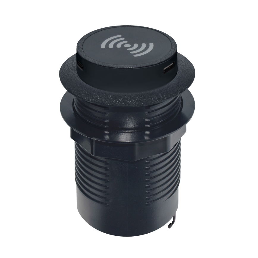Carregador sem fios incorporado + USB A+C preto
