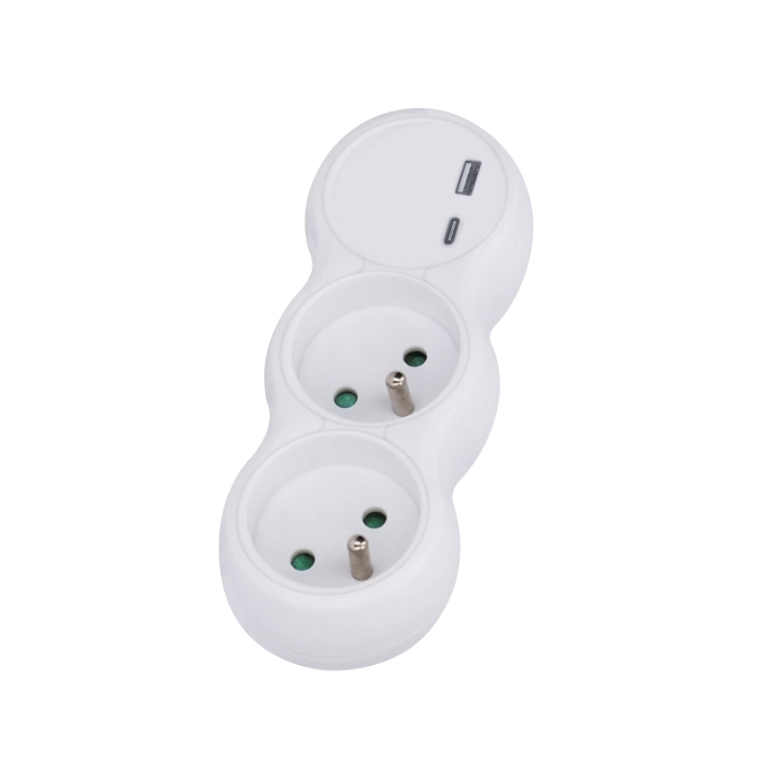 Divisor de tomadas com uma USB A+C charger 2x10A branco