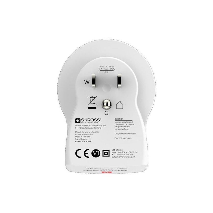 Adaptador de viagem para os EUA 230V + 2x porta USB