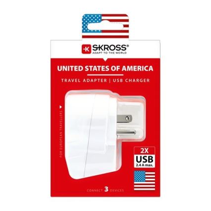 Adaptador de viagem para os EUA 230V + 2x porta USB