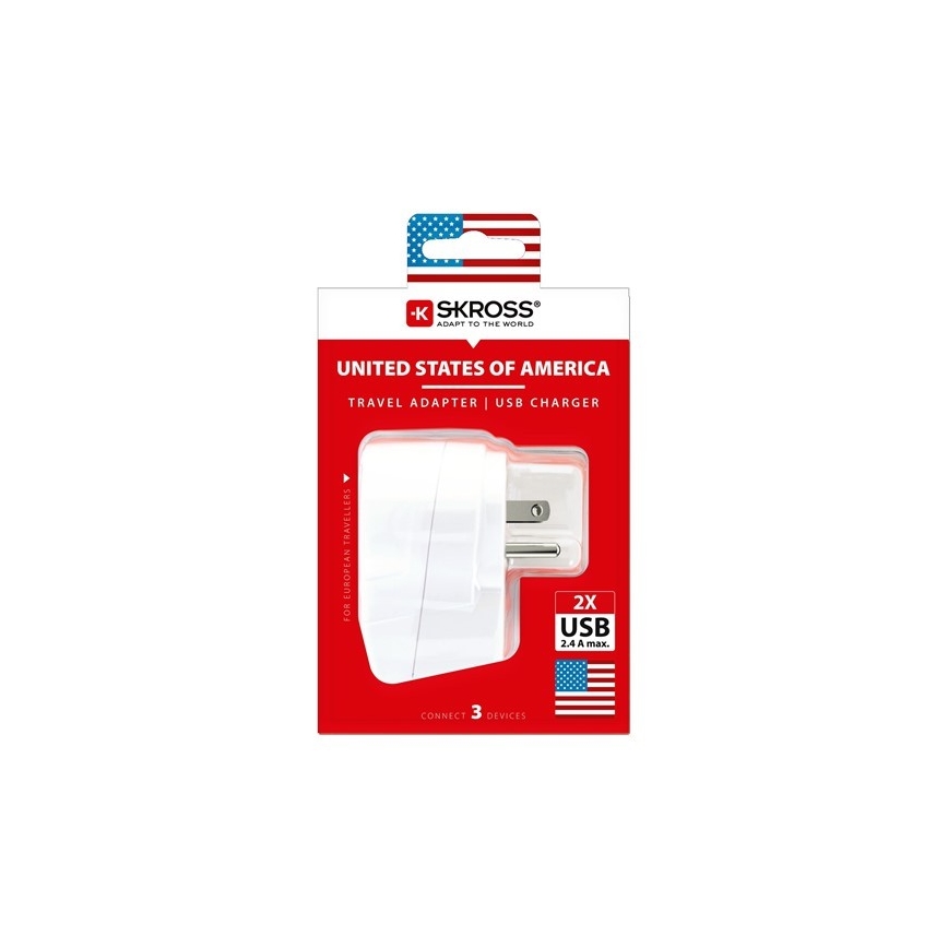 Adaptador de viagem para os EUA 230V + 2x porta USB