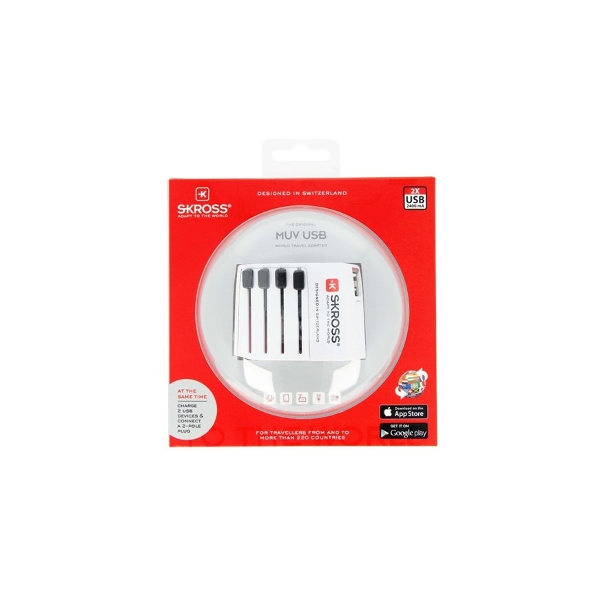 Adaptador de viagem internacional 230V + 2x porta USB