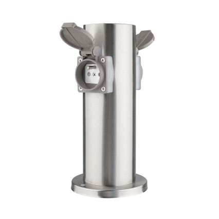 Coluna exterior com tomada 2Z 230V IP44 cromado mate redondo